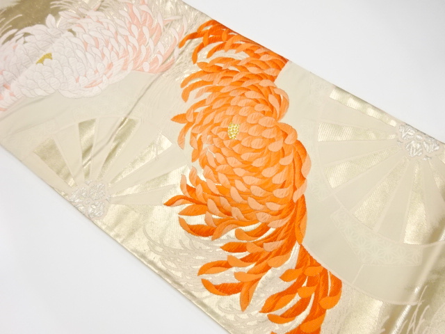 JAPANESE KIMONO / ANTIQUE FUKURO OBI / SILK / WOVEN KIKU